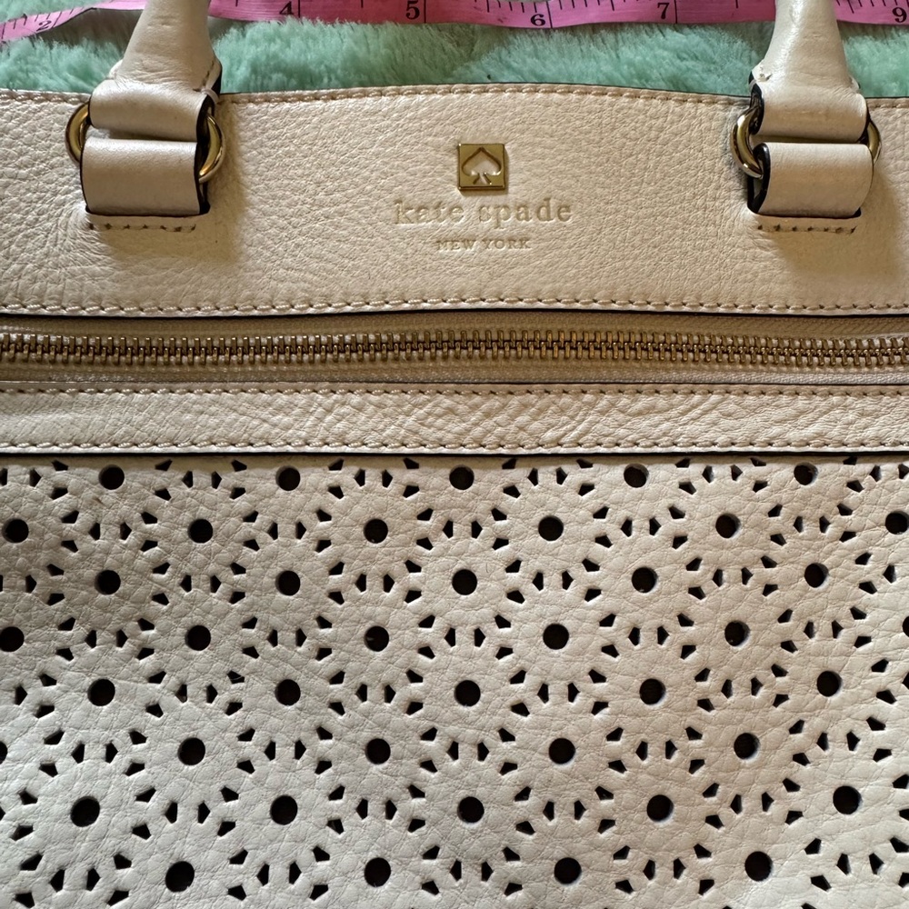 kate spade Cream Perforated Leather Satchel with Gold Hardware - Picture 2 of 15